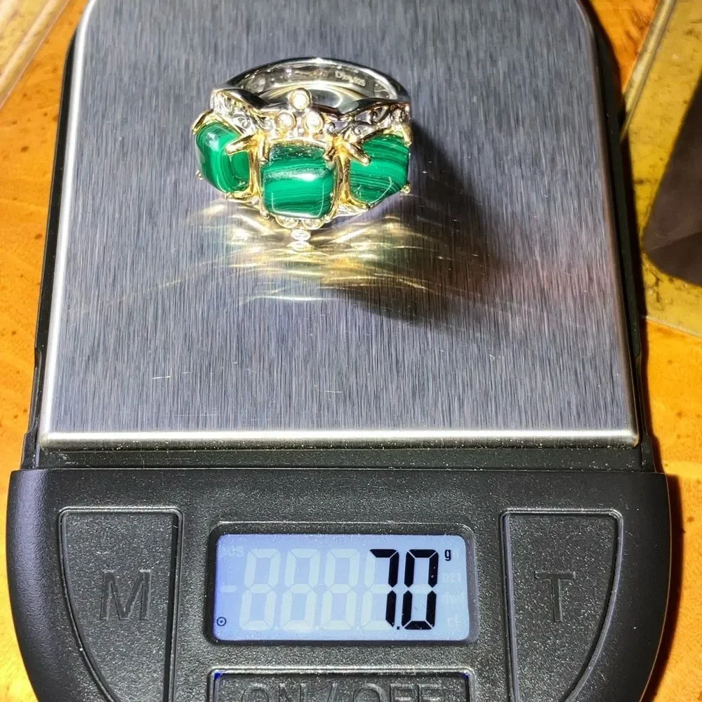 Natural Malachite Sterling Silver Ring Size 7